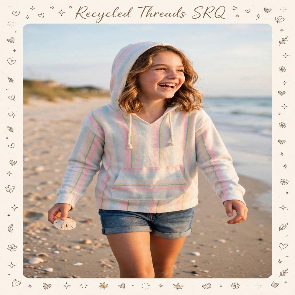Roxy Striped Pastel Hooded Sweater - Relaxed Girls Pullover Size Medium